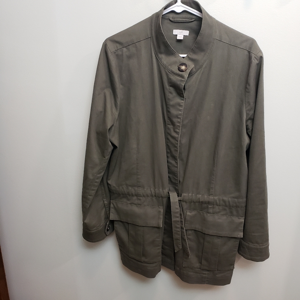 Jjill Womens Olive Button Up Jacket Utility Spring Belted